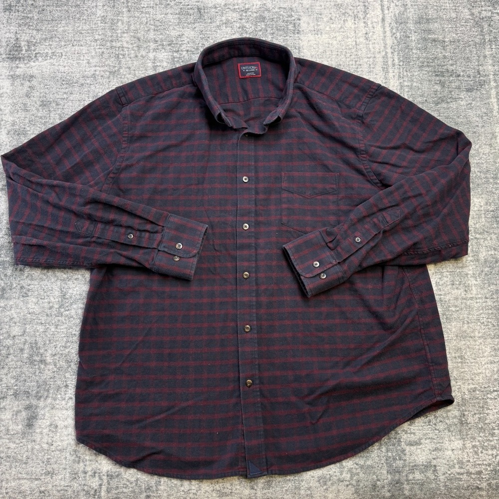 UNTUCKit Shirt Mens 2XL Navy Blue Maroon Checkered Flannel Rully Button Down